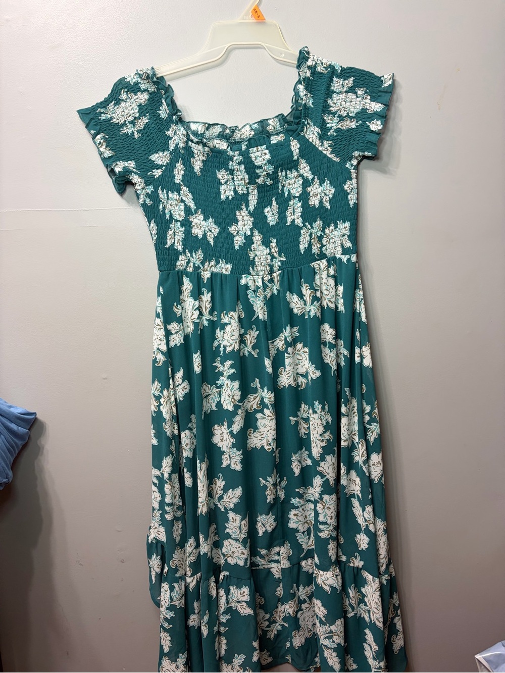 Maurices Teal Floral Smocked Maxi Dress